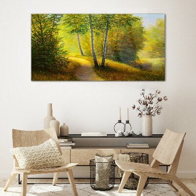 Golden forest in the sunlight Glass Wall Art