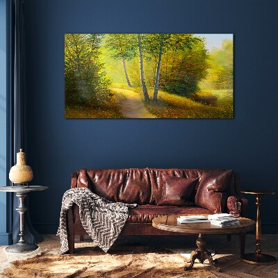 Golden forest in the sunlight Glass Wall Art