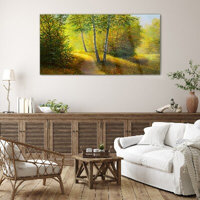 Golden forest in the sunlight Glass Wall Art