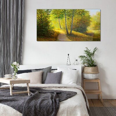 Painting tree forest path Glass Wall Art