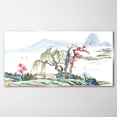 Abstraction trees mountains Glass Wall Art