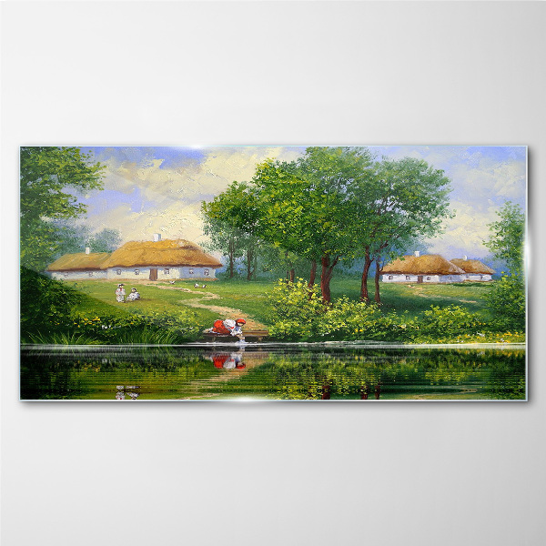 Peaceful rural landscape by the water Glass Wall Art