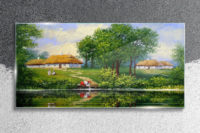 Peaceful rural landscape by the water Glass Wall Art