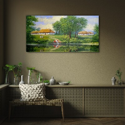 Peaceful rural landscape by the water Glass Wall Art