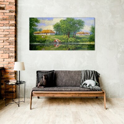 Peaceful rural landscape by the water Glass Wall Art