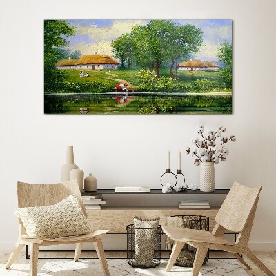 Peaceful rural landscape by the water Glass Wall Art