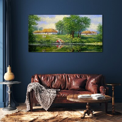 Peaceful rural landscape by the water Glass Wall Art