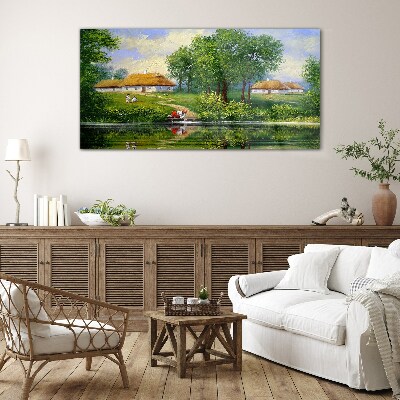 Peaceful rural landscape by the water Glass Wall Art