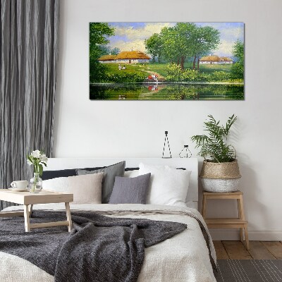 Peaceful rural landscape by the water Glass Wall Art