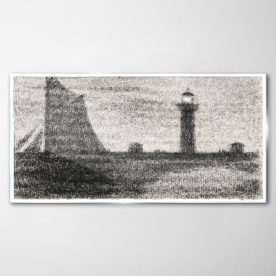 Lighthouse in a monochromatic setting Glass Wall Art