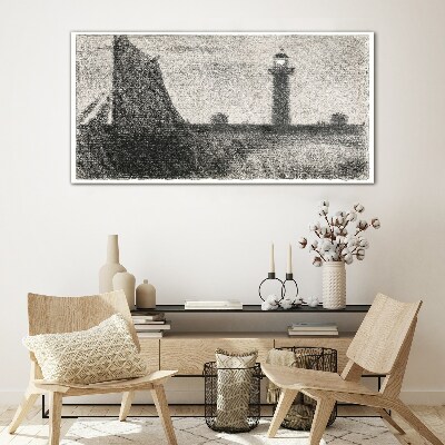 Lighthouse in a monochromatic setting Glass Wall Art
