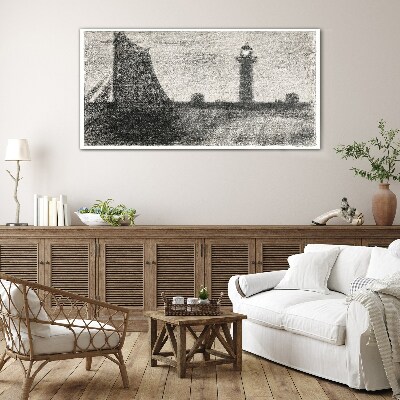 Lighthouse in a monochromatic setting Glass Wall Art