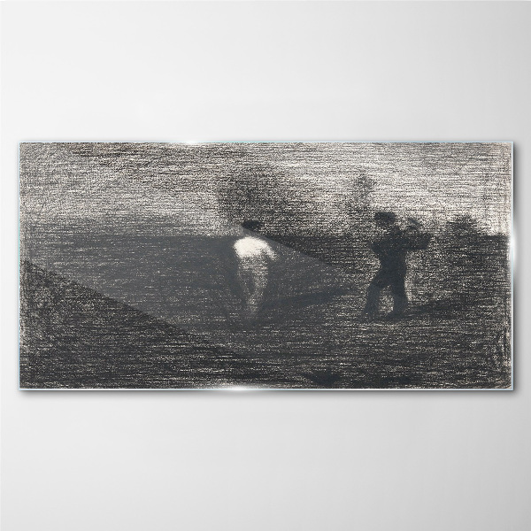 Misty figures against the landscape background Glass Wall Art