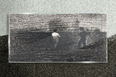 Misty figures against the landscape background Glass Wall Art