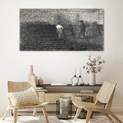 Misty figures against the landscape background Glass Wall Art
