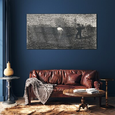 Misty figures against the landscape background Glass Wall Art