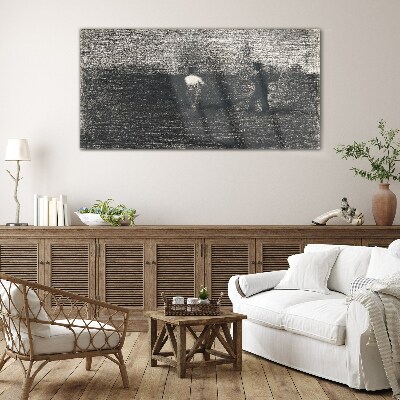 Misty figures against the landscape background Glass Wall Art