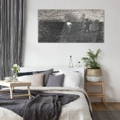 Misty figures against the landscape background Glass Wall Art