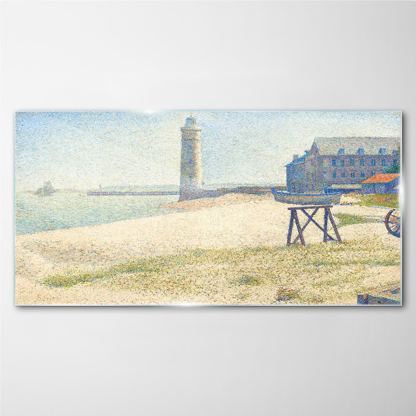 A lighthouse on the seashore Glass Wall Art