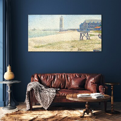 A lighthouse on the seashore Glass Wall Art