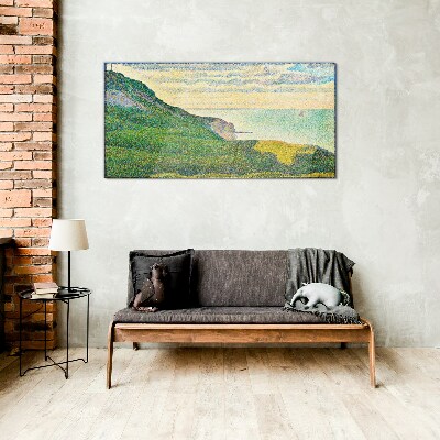 Seaside landscape in color points Glass Wall Art