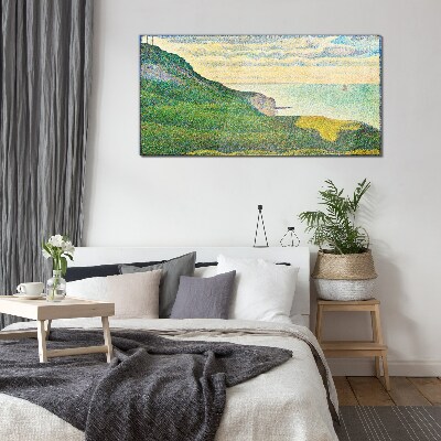 Seaside landscape in color points Glass Wall Art