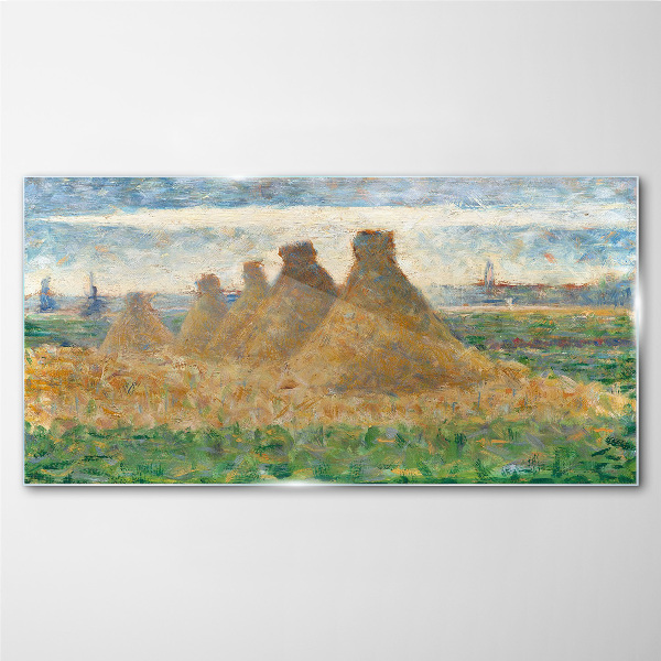 Golden haystacks Glass Wall Art