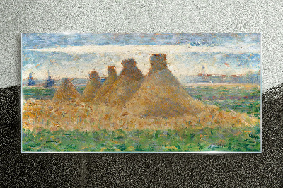 Golden haystacks Glass Wall Art