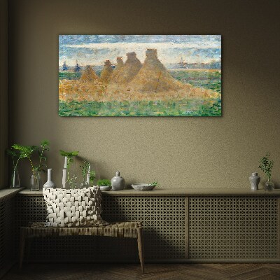 Golden haystacks Glass Wall Art