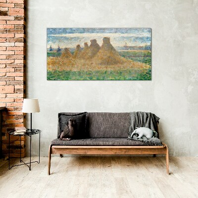 Golden haystacks Glass Wall Art