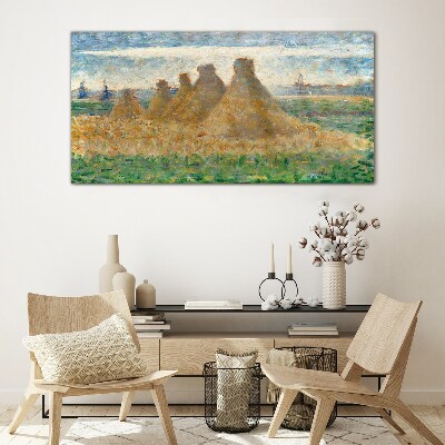 Golden haystacks Glass Wall Art