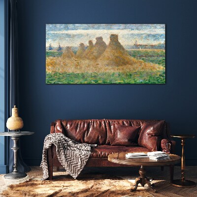 Golden haystacks Glass Wall Art