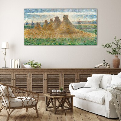 Golden haystacks Glass Wall Art