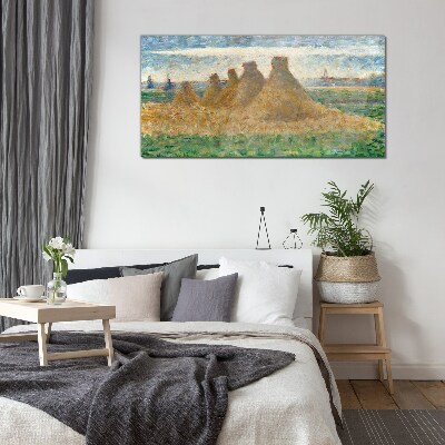 Golden haystacks Glass Wall Art