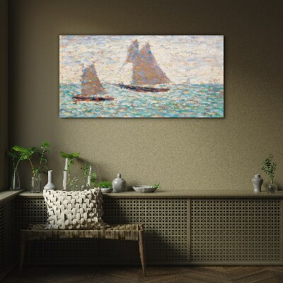 Two sailboats in grandcamp Glass Wall Art
