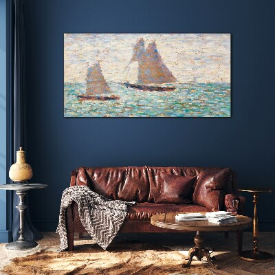 Two sailboats in grandcamp Glass Wall Art