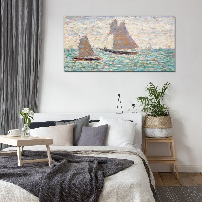 Sails on a calm sea Glass Wall Art