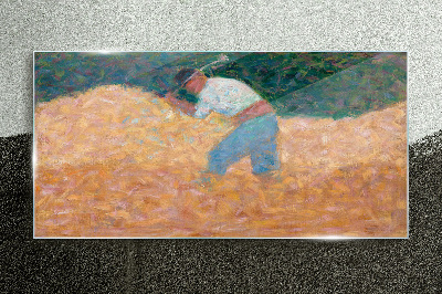 Farmer working in the field Glass Wall Art