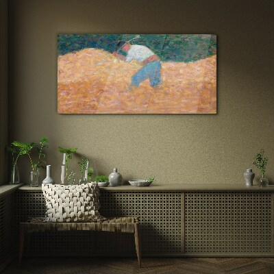 Farmer working in the field Glass Wall Art