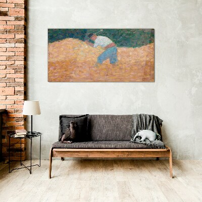 Farmer working in the field Glass Wall Art