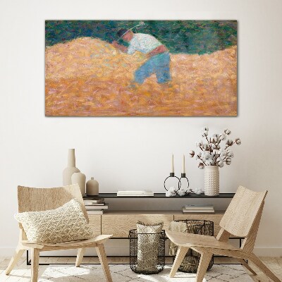 Farmer working in the field Glass Wall Art