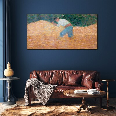 Farmer working in the field Glass Wall Art