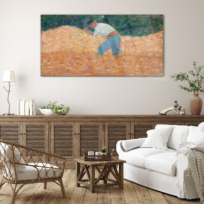 Farmer working in the field Glass Wall Art