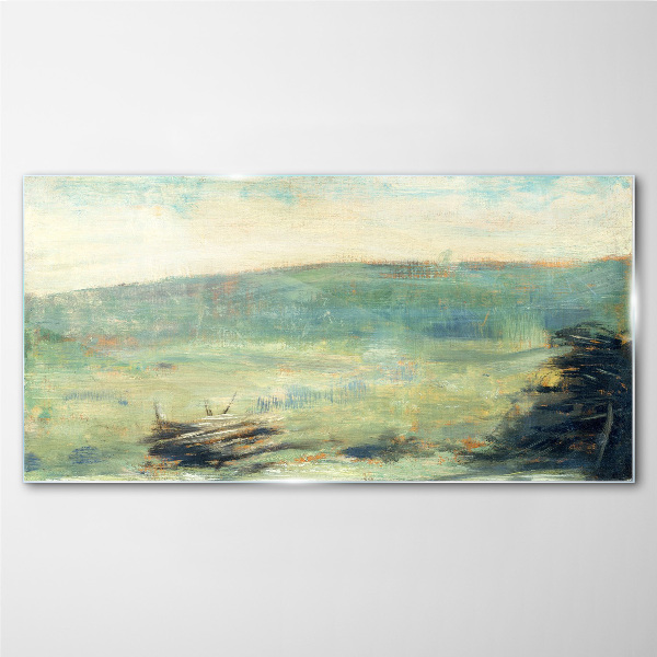 A peaceful landscape in pastel tones Glass Wall Art