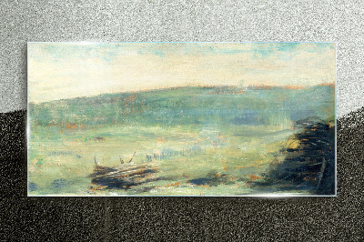 A peaceful landscape in pastel tones Glass Wall Art