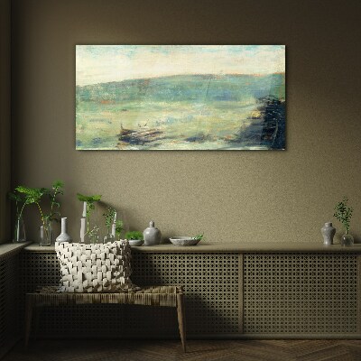A peaceful landscape in pastel tones Glass Wall Art