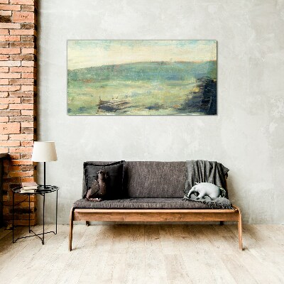 A peaceful landscape in pastel tones Glass Wall Art