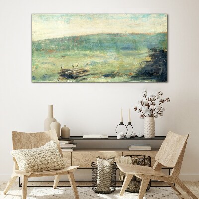 A peaceful landscape in pastel tones Glass Wall Art