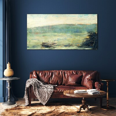 A peaceful landscape in pastel tones Glass Wall Art