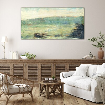 A peaceful landscape in pastel tones Glass Wall Art